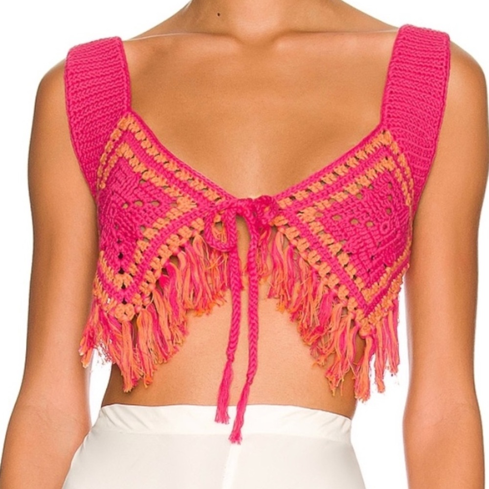 Camila Coelho Pink and Orange Crochet Crop Top